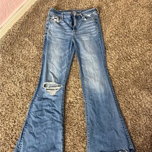 American Eagle Outfitters Distressed Blue Flare Jeans